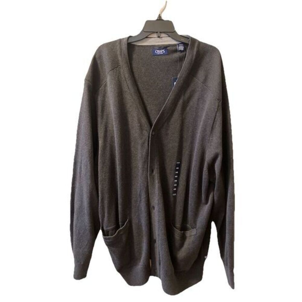 NWT‎ Chaps 100% Cotton 4XB BIG Gray Button Cardigan Sweater Grandpa NEW